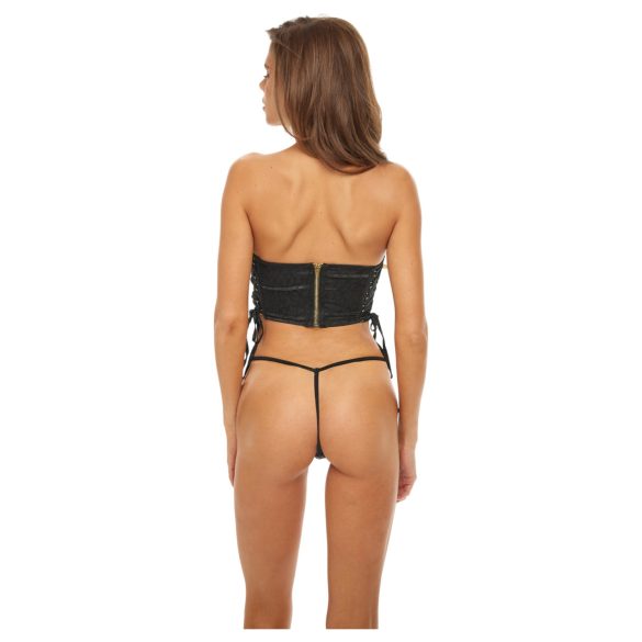 Bombshell - korzet in tangice - leopardji vzorec - črna - M