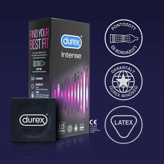 Durex Intense - rebrasti in pikčasti kondomi (10 kosov) -
