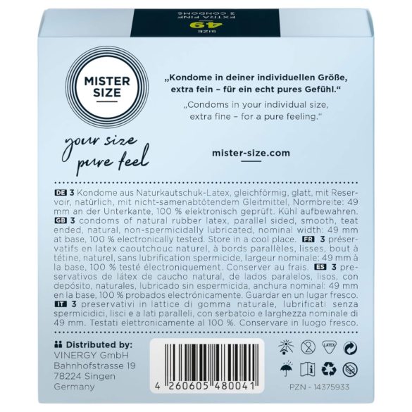 Mister Size - tanek kondom - 49mm - 3 kosi