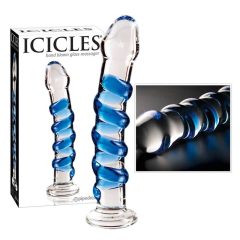 Icicles No. 5 - spiralni stekleni dildo (prosojno-moder)