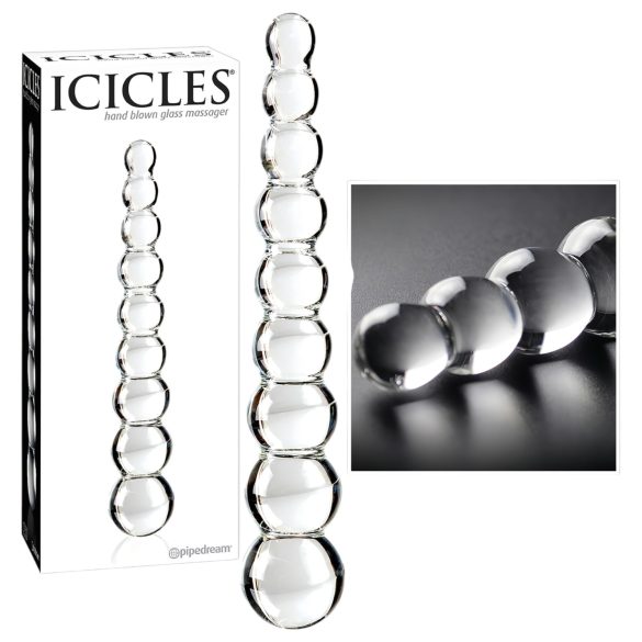 Icicles No. 2 - stekleni dildo z reliefnimi kroglami - prozoren