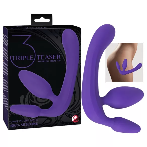 You2Toys - Triple, pripenljiv dildo brez pasu (vijoličen)