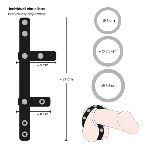 Bad Kitty - usnjeni erekcijski obroč in obroč za moda - črna