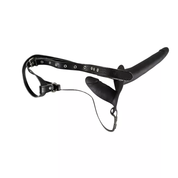 You2Toys - Nastavljiv silikonski strap-on dildo duo - črn