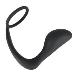Črni žametni analni rokav z obročkom za penis (črn)