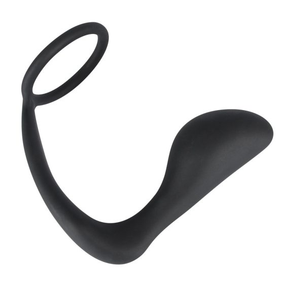 Črni žametni analni rokav z obročkom za penis (črn)