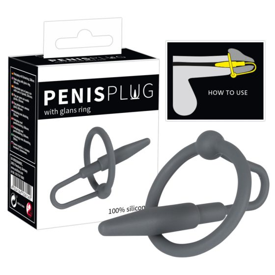 Penisplug - silikonski obroček z uretralnim stožcem (siv)