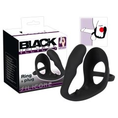   Black Velvet - valovit analni dildo s penisom in obročem za moda (črn)