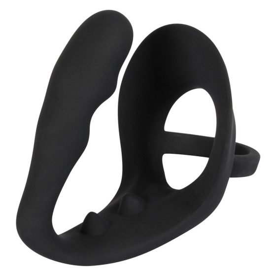 Black Velvet - valovit analni dildo s penisom in obročem za moda (črn)