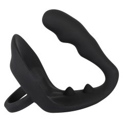   Black Velvet - valovit analni dildo s penisom in obročem za moda (črn)