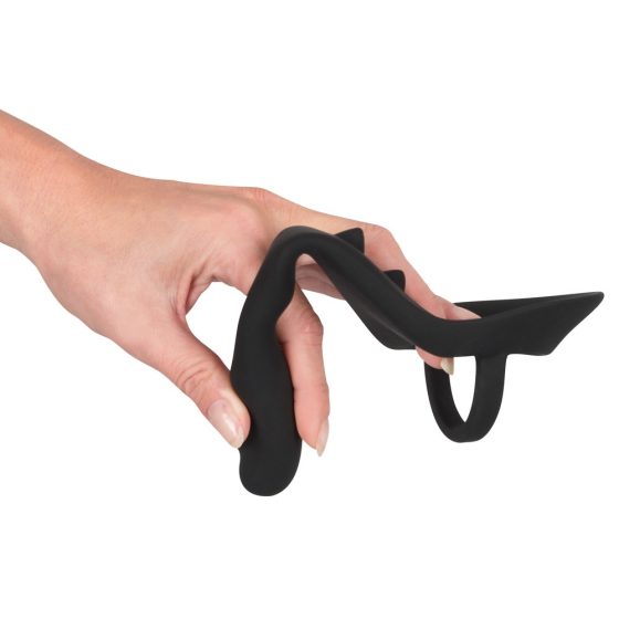 Black Velvet - valovit analni dildo s penisom in obročem za moda (črn)
