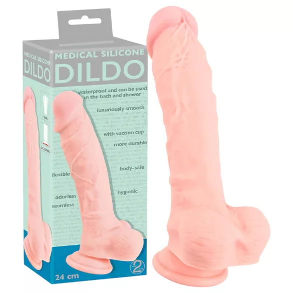 Medical - dildo iz medicinskega silikona - 24 cm - naravna barva