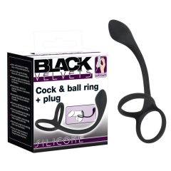   Black Velvet - tanek analni dildo z obročkom za penis in moda (črn)