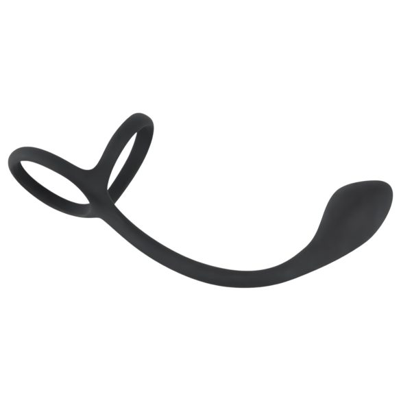 Black Velvets - tanek analni dildo s penis in moda prstanom - črna