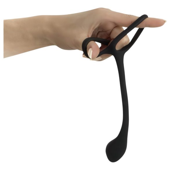 Black Velvets - tanek analni dildo s penis in moda prstanom - črna