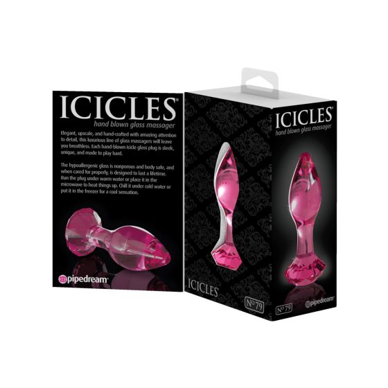 Icicles No. 79 - stožčasti stekleni analni dildo (roza)