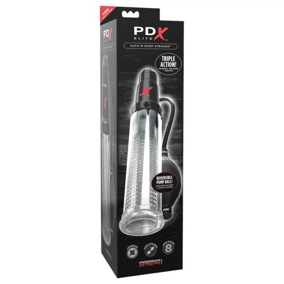 PDX Elite - 2v1 - črpalka za penis in masturbator v enem (prozoren)