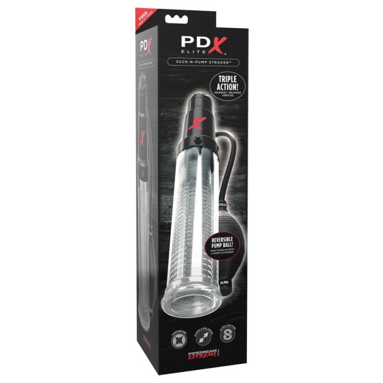 PDX Elite - 2v1 - Črpalka za penis in masturbator v enem (prosojno)