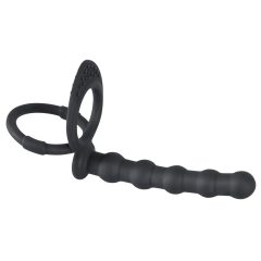   Black Velvet - obroček za moda in penis z analnim dildom (črn)