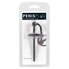   Penisplug - silikonski obroček z votlo uretralno palico (črn)