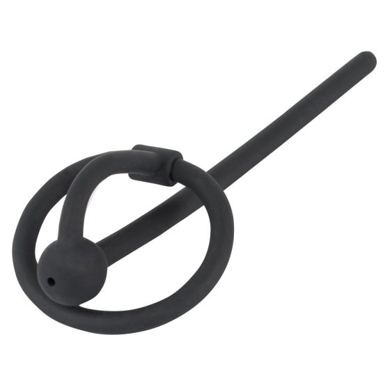 Penisplug - silikonski obroček z votlo uretralno palico (črn)