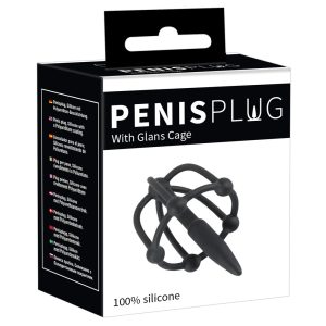 Penisplug - silikonska kletka z želodom in stožcem za sečnico (črna)