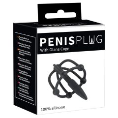   Penisplug - silikonska kletka z želodom in stožcem za sečnico (črna)