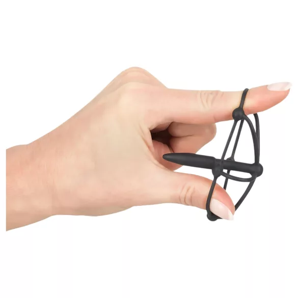 Penisplug - silikonska kletka za glavico z dilatorjem - črna