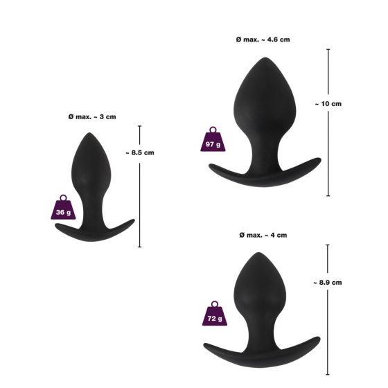 Black Velvet - silikonski analni dildo (3 deli) - črn