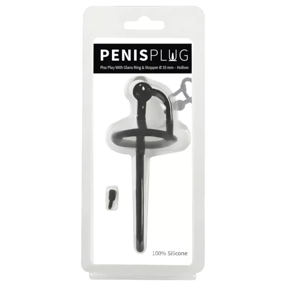 Penisplug - dilatator za penis s silikonskim obročkom za glavico - črn 0,6 mm