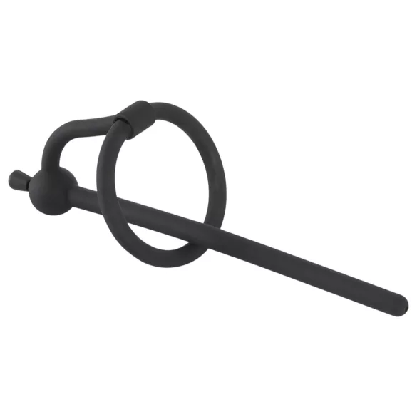 Penisplug - dilatator za penis s silikonskim obročkom za glavico - črn 0,6 mm