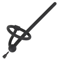   Penisplug dilatator - silikonski uretralni dilatator z obročem želoda (0,6 mm) - črn