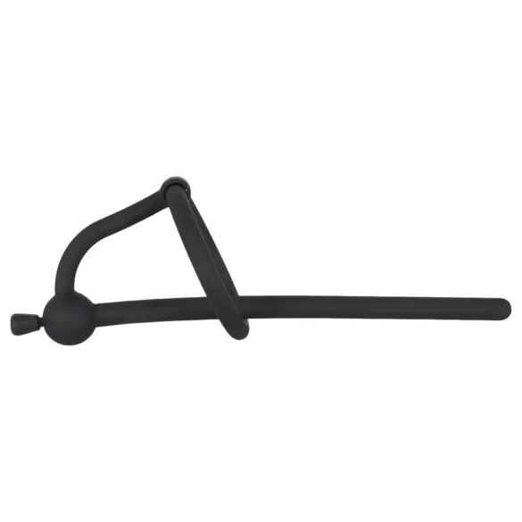 Penisplug - dilatator za penis s silikonskim obročkom za glavico - črn 0,6 mm