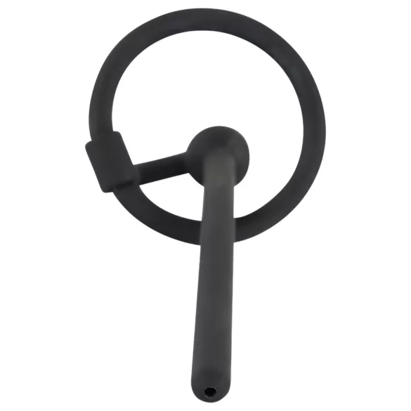 Penisplug - dilatator za penis s silikonskim obročkom za glavico - črn 0,6 mm