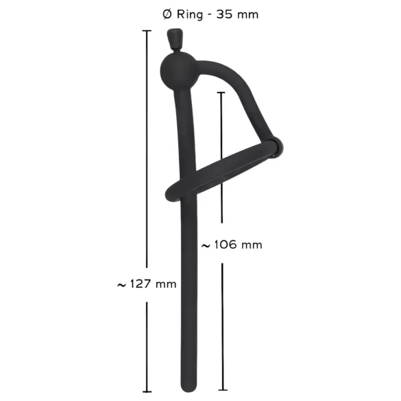 Penisplug - dilatator za penis s silikonskim obročkom za glavico - črn 0,6 mm