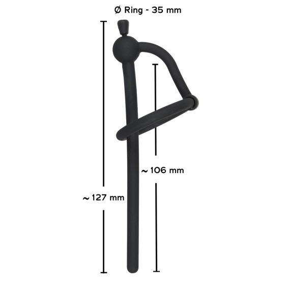Penisplug dilatator - silikonski uretralni dilatator z obročem želoda (0,6 mm) - črn