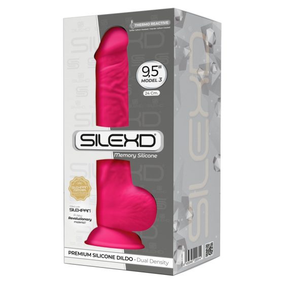 Silexd 9,5 - upogljiv, prijemljiv, testisni dildo - 24 cm (roza)