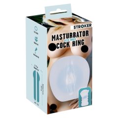   STROKER - umetni masturbator za pičko z obročkom za penis (mlečno bela)