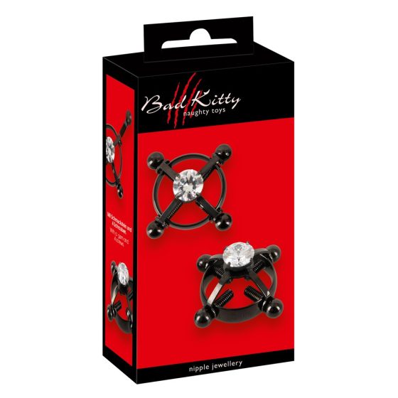 Bad Kitty - nakit za bradavičke z zavojem (kristalčki) - črna