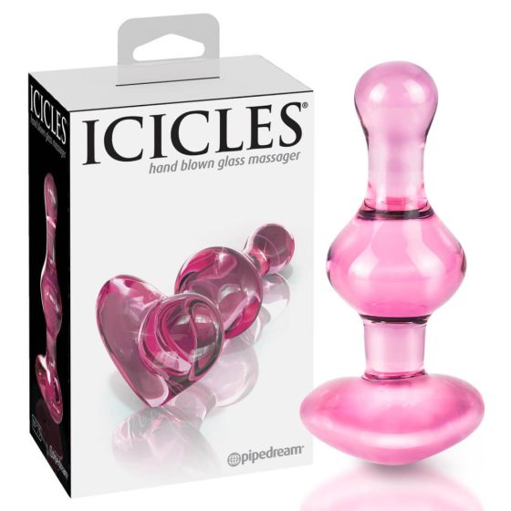Icicles No. 75 - stekleni analni dildo v obliki srca (roza)