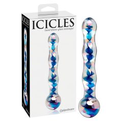   Icicles No. 08 - stekleni dildo za dvojno uporabo - valovit, prozorno-modra