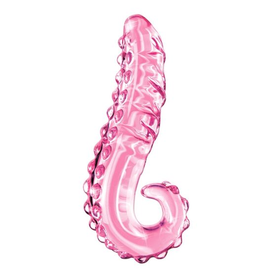 Icicles No. 24 - stekleni dildo z rebrastim jezikom (roza)