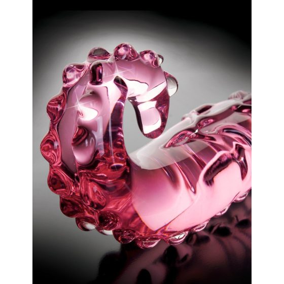 Icicles No. 24 - stekleni dildo z rebrastim jezikom (roza)