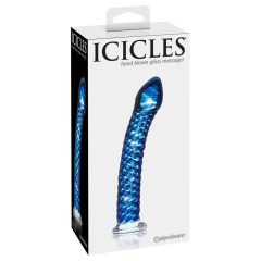 Icicles No. 29 - spiralni stekleni dildo s penisom (modri)