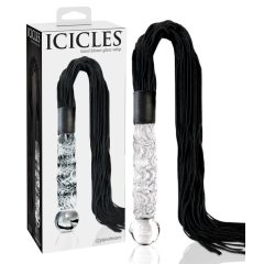   Icicles No. 38 - usnjeni bič, valovit steklen dildo (prosojno črn)