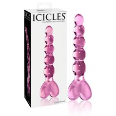 Icicles No. 43 - stekleni dildo z bunkicami in srcem - roza