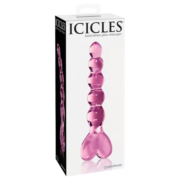 Icicles No. 43 - stekleni dildo z bunkicami in srcem - roza