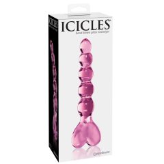   Icicles No. 43 - stekleni dildo v obliki srca s kroglicami (roza)