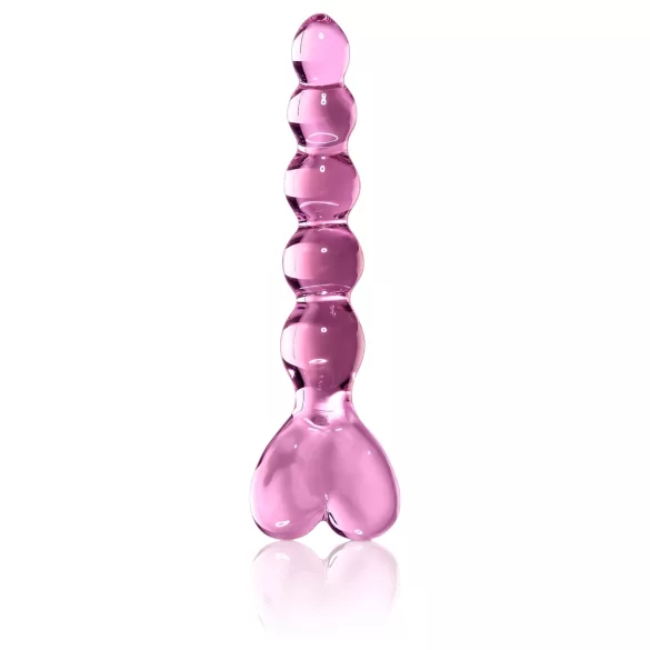 Icicles No. 43 - stekleni dildo z bunkicami in srcem - roza