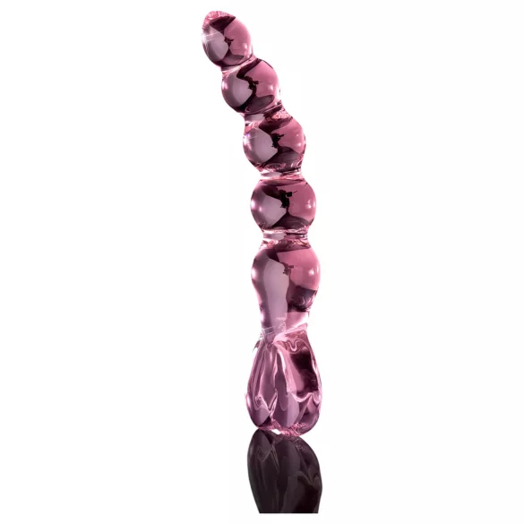 Icicles No. 43 - stekleni dildo z bunkicami in srcem - roza